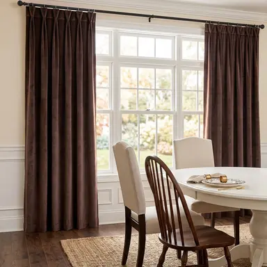 Chocolate Brown Velvet Dining Room Curtains - Custom Headings - Unlined or with Thermal & Soundproof Lining