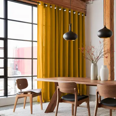 Mustard Yellow Linen Dining Room Curtains - Custom Headings - Unlined or with Cotton, Blockout, Thermal & Soundproof Lining