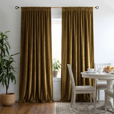Olive Brown Velvet Dining Room Curtains - Custom Headings - Unlined or with Thermal & Soundproof Lining