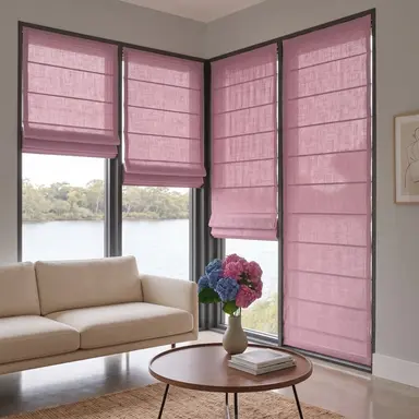 Dusty Rose Cordless Linen Roman Blinds - Unlined, Cotton or Blackout Lining - Custom Sizes - In 24 Different Colours