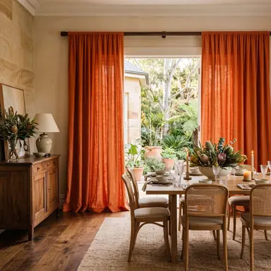 Burnt Orange Linen Dining Room Curtains - Custom Headings - Unlined or with Cotton, Blockout, Thermal & Soundproof Lining