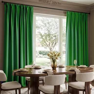 Lime Green Velvet Dining Room Curtains - Custom Headings - Unlined or with Thermal & Soundproof Lining