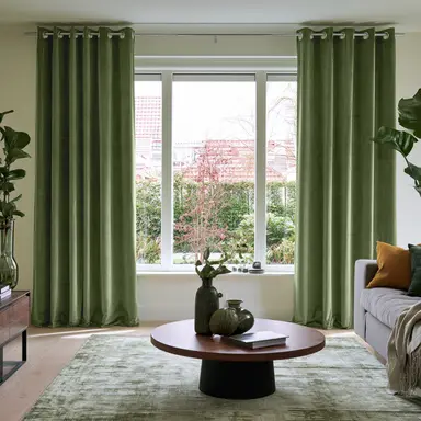 Extra-Long Sage Green Velvet Curtains - Custom Headings - Unlined or with Thermal & Soundproof Lining