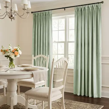 Mint Green Velvet Dining Room Curtains - Custom Headings - Unlined or with Thermal & Soundproof Lining