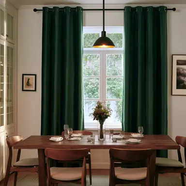 Hunter Green Velvet Dining Room Curtains - Custom Headings - Unlined or with Thermal & Soundproof Lining
