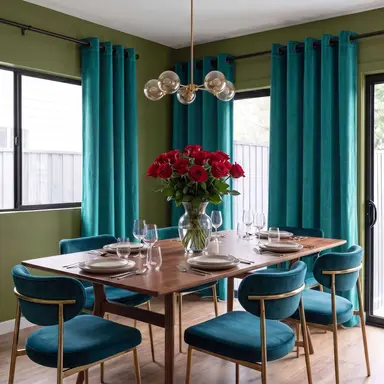 Teal Velvet Dining Room Curtains - Custom Headings - Unlined or with Thermal & Soundproof Lining