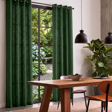 Forest Green Linen Dining Room Curtains - Custom Headings - Unlined or with Cotton, Blockout, Thermal & Soundproof Lining