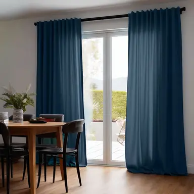 Peacock Blue Linen Dining Room Curtains - Custom Headings - Unlined or with Cotton, Blockout, Thermal & Soundproof Lining