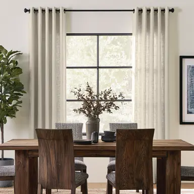 Ecru Heavy Weight Linen Dining Room Curtains - Custom Headings - Unlined or with Cotton, Blockout, Thermal & Soundproof Lining