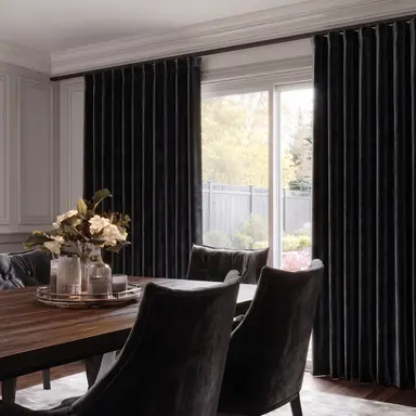 Black Velvet Dining Room Curtains - Custom Headings - Unlined or with Thermal & Soundproof Lining