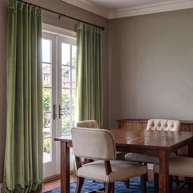 Olive Green Velvet Dining Room Curtains - Custom Headings - Unlined or with Thermal & Soundproof Lining