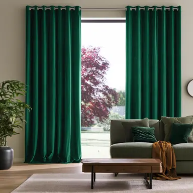Extra-Long Emerald Green Velvet Curtains - Custom Headings - Unlined or with Thermal & Soundproof Lining