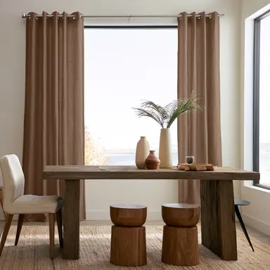 Tawny Brown Linen Dining Room Curtains - Custom Headings - Unlined or with Cotton, Blockout, Thermal & Soundproof Lining