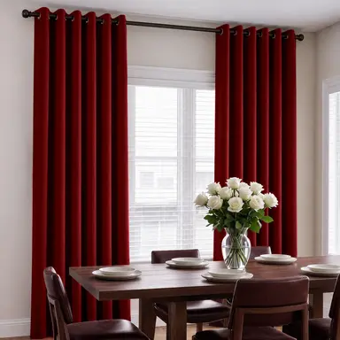 Dark Deep Red Velvet Dining Room Curtains - Custom Headings - Unlined or with Thermal & Soundproof Lining