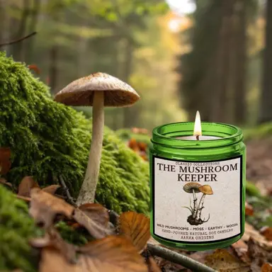 The Mushroom Keeper Soy Candle, Mushroom Hunt, Cottagecore Decor, Fairycore, Woodlands, Witchy, Forest scented, Earthy Moss, forest witch