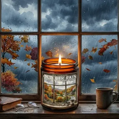 October Rain Soy Candle, autumn rain, fall rain candle, stormy night, cozy fall candle, nature lover gift, bookish candle, dark academia