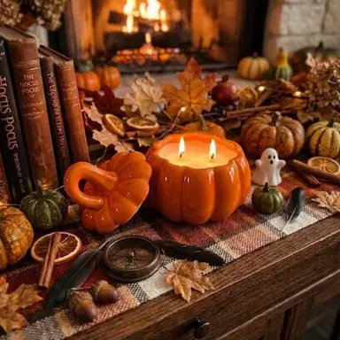 Orange Ceramic Stemmed Pumpkin Jar Soy Candle, 12 oz Double Wick Fall Decor, Autumn, Halloween Home Fragrance, Pumpkin spice, haunted, Eerie