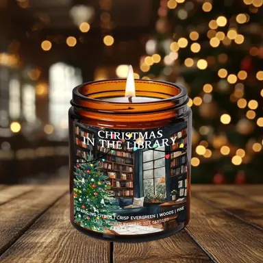 Christmas in the Library Soy Candle – Old Books + Pine + Spice