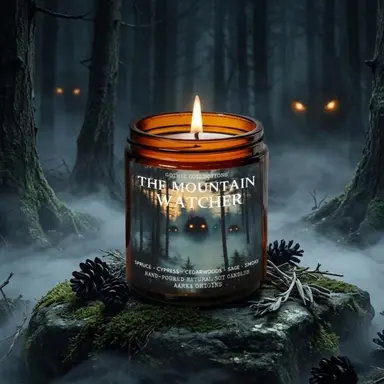 The Mountain Watcher Soy Candle, Earthy Forest Scent , Earthy, Bookworm Gifts, gift for readers, Nature Inspired, Witchy, Haunted, Halloween