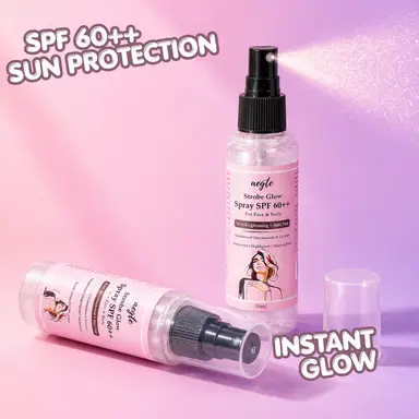 Aegte 3 in 1 Strobe Glow Spray SPF 60++ Sunscreen, Highlighter, Makeup Fixer