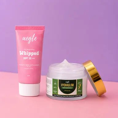 Aegte Korean Skin Brightening Whipped Mousse Sunscreen SPF 70++ & Hydraglow Skin Renewal Magic Gel