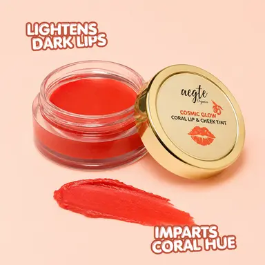 Aegte Organics Cosmic Glow Coral Lip & Cheek Tint Balm Nourish & Hydrate Dry Chapped Lips_5gm