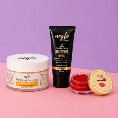 Aegte Mattifying Pore Blur Primer + Sunscreen, Skin Corrector DD Cream & Lip and Cheek Tint