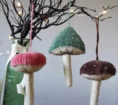 Fiona Walker England Mushroom – Pastel Velvet Hanging Ornament