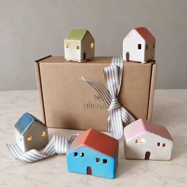 Christmas LED House – Rustic Ceramic Decoration, Gift Wrapped