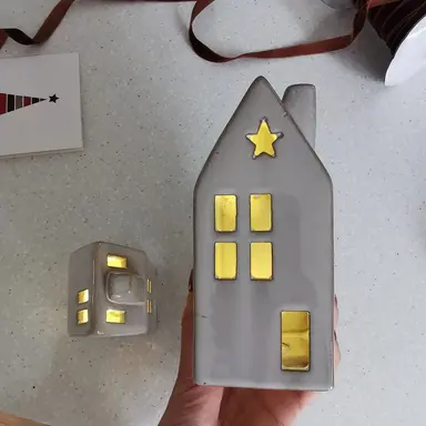 Grey LED Ceramic House – Star Cut-Out, 10cm or 16cm