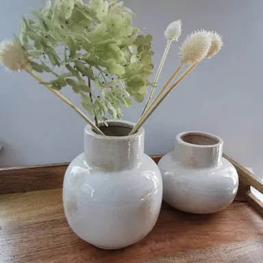 Marbled Beige Vase – Wide-Opening Ceramic, 12cm or 15cm