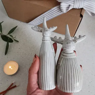 Ribbed Grey Reindeer – Ceramic Christmas Decoration