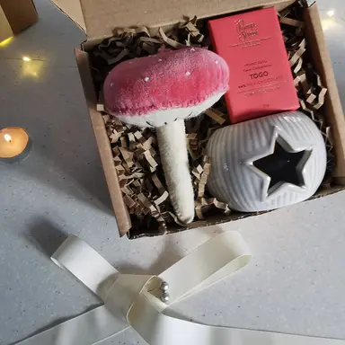 Happy Holidays Gift Box – Pink Mushroom, Star & Chocolate