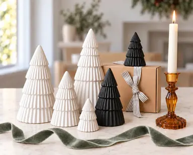 Monochrome Christmas Trees – Matt Black & White Ceramic