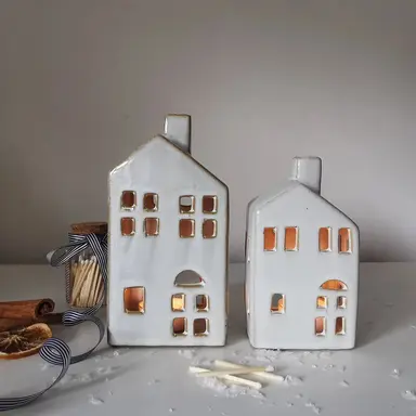 Reactive Glazed Ceramic House Tealight Holder