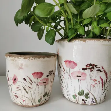 Vintage Ceramic Planters – Pink Wildflower Design