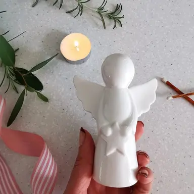 White Ceramic Angel Christmas Decoration with star