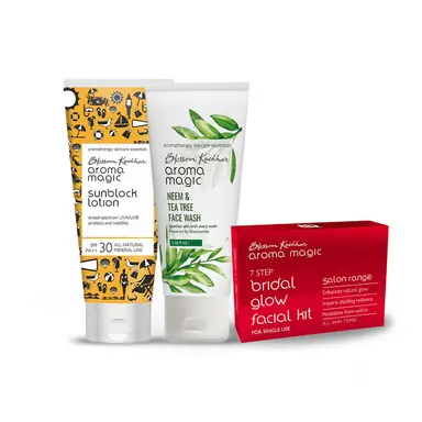 Neem & Tea Tree Face Wash + Bridal Glow Facial Kit - Single Use + Sunblock Lotion