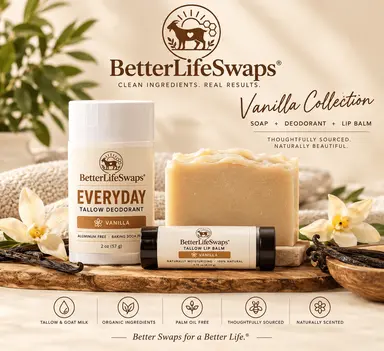 BetterLifeSwaps® Vanilla Collection | Soap, Tallow Deodorant & Lip Balm