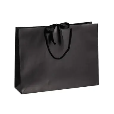 Black Landscape Recycled Carrier Bag with Ribbon (420x120x320mm)