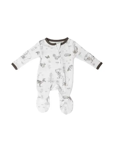 The Softest Two-Way Zipper Sleeper Made With Organic Cotton In Our Woodland Sketch Print