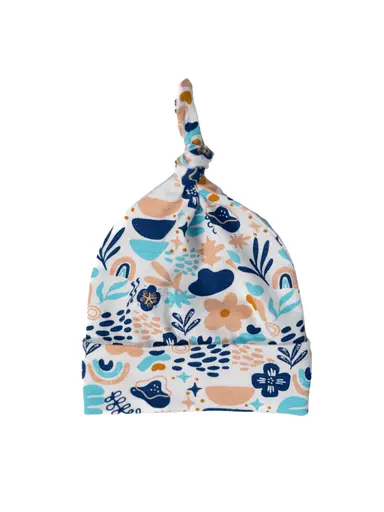 Peachy Blue Boho - Organic Cotton Baby Top Knot Hat
