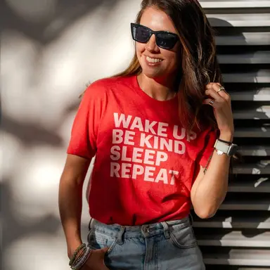Wake Up, Be Kind, Sleep, Repeat | Unisex T-Shirt (Red)