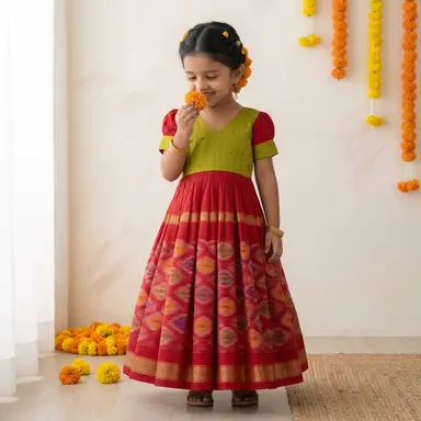 Lime & Crimson Ethnic Frock for Girls