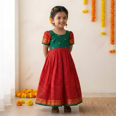 Emerald & Crimson Ethnic Frock for Girls