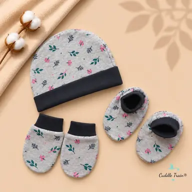 Cotton Cap Mittens Booties Set โ Meadow Sprigs