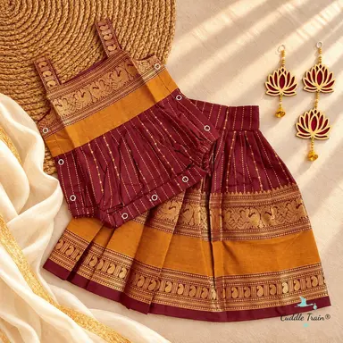 Maroon & Mustard Cotton Baby Set โ Onesie & Skirt