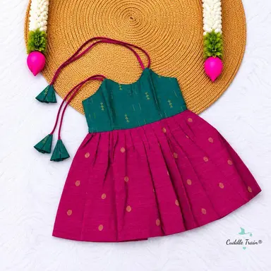 Teal & Magenta Dupion Silk Knot Frock