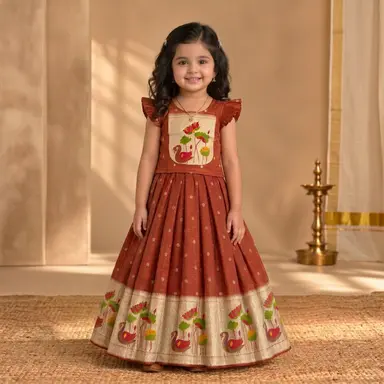 Rust Pythani Skirt Set for Girls