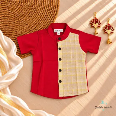Crimson & Cream Bathik Linen Half-and-Half Shirt